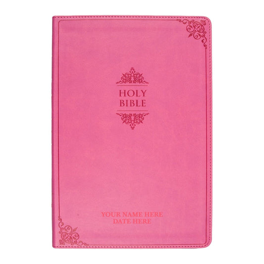 Personalized NIV Thinline Holy Bible Medium Print Size Custom Engraved | Includes Name and Up to 3 Rows of Text on Faux Leather Cover PInk | Shepherds Shelf - Shepherds Shelf
