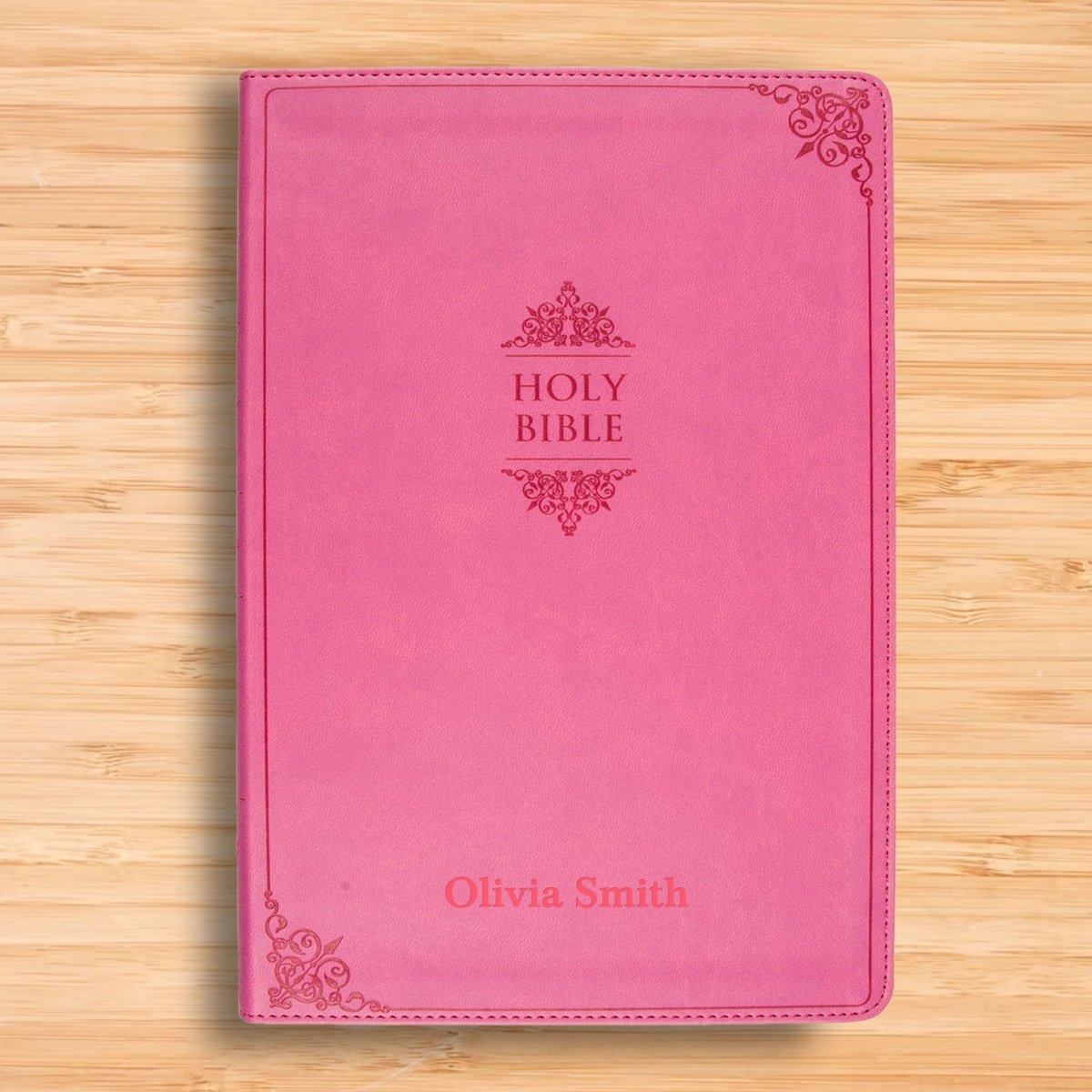 Personalized NIV Thinline Holy Bible Medium Print Size Custom Engraved | Includes Name and Up to 3 Rows of Text on Faux Leather Cover PInk | Shepherds Shelf - Shepherds Shelf
