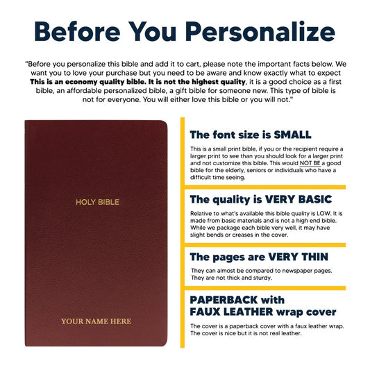 Personalized NKJV Bible New King James Version Faux Leather Holy Bible with Custom Name Small Print with Red - Highlighted Verses Burgundy | Shepherds Shelf - Shepherds Shelf