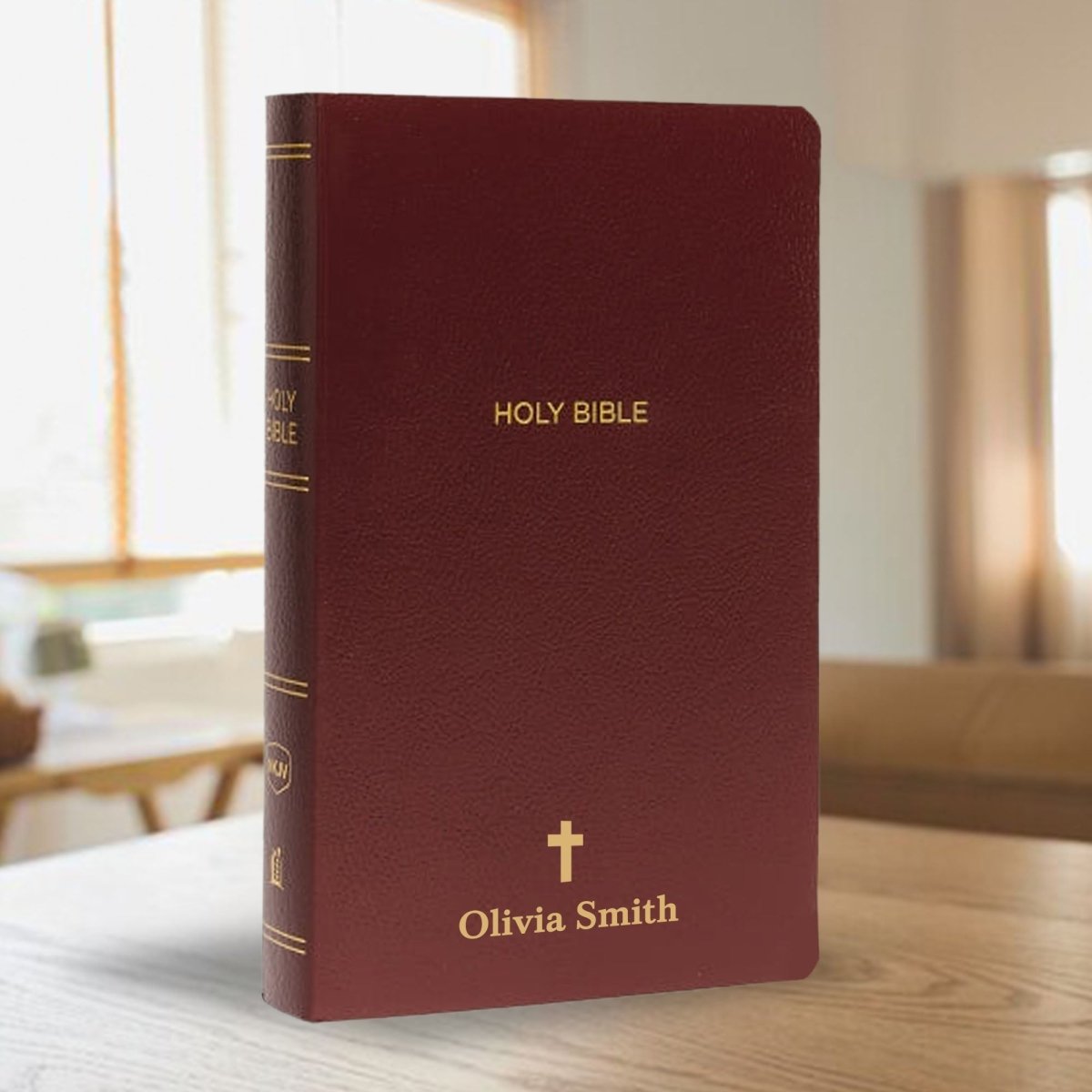 Personalized NKJV Bible New King James Version Faux Leather Holy Bible with Custom Name Small Print with Red - Highlighted Verses Burgundy | Shepherds Shelf - Shepherds Shelf