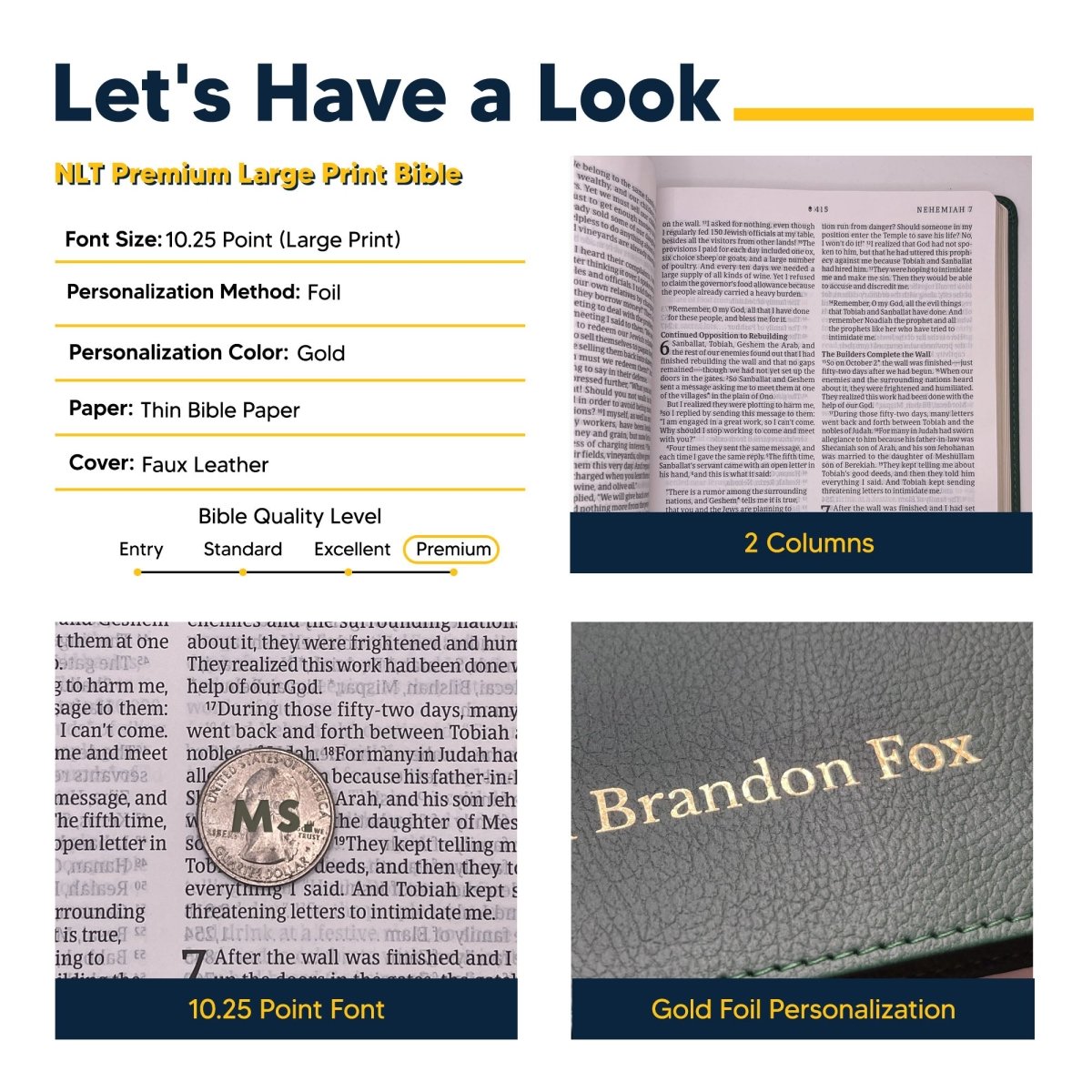 Personalized Premium Large Print NLT Holy Bible with Custom Name in Gold Christian Large Print New Living Translation Bible Gift for Religious Celebrations | Shepherds Shelf - Shepherds Shelf