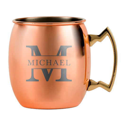 Personalized Custom Engraved Copper Moscow Mule Cocktail Mug, Letter Monogram, Smooth Finish, Traditional